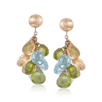 26.00 ct. t.w. Multi-Gemstone Briolette Cluster Earrings in 14kt and 18kt Over Sterling &mdash; Alt Image 1