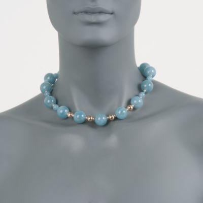 Aquamarine Bead Necklace in 14kt Yellow Gold &mdash; Alt Image 2