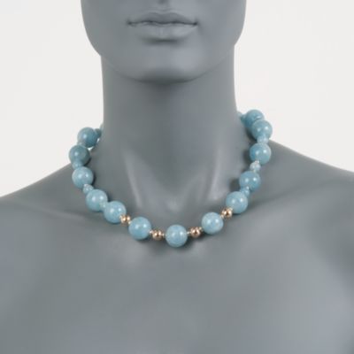 Aquamarine Bead Necklace in 14kt Yellow Gold &mdash; Alt Image 3