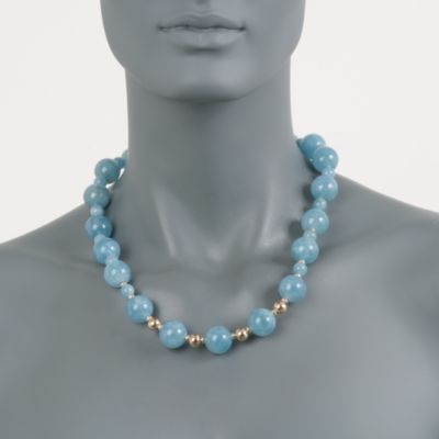Aquamarine Bead Necklace in 14kt Yellow Gold &mdash; Alt Image 4
