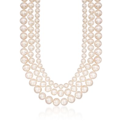 7-12mm Graduated Three-Strand  Pearl Necklace in 14kt Yellow Gold &mdash; Alt Image 1
