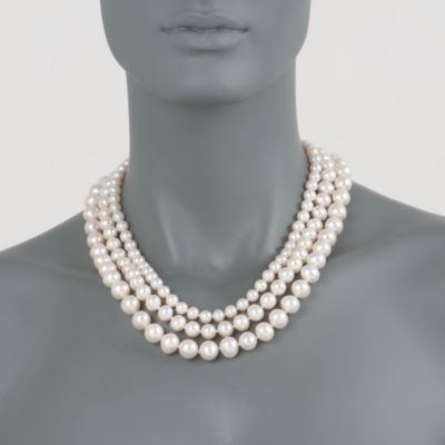 7-12mm Graduated Three-Strand  Pearl Necklace in 14kt Yellow Gold &mdash; Alt Image 2