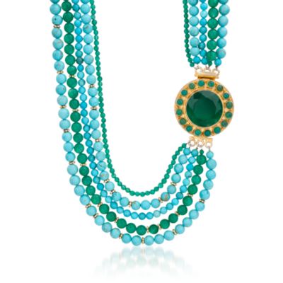 Five-Strand Turquoise and Green Onyx Bead Necklace. 17" &mdash; Alt Image 1
