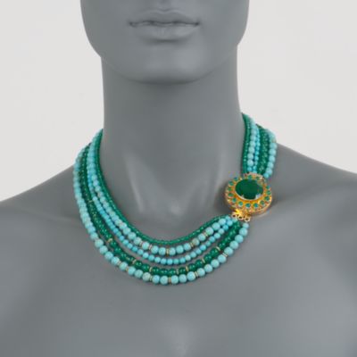 Five-Strand Turquoise and Green Onyx Bead Necklace. 17" &mdash; Alt Image 2