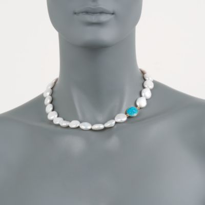 Turquoise and Coin Pearl Necklace in 14kt Yellow Gold and 18kt Over Sterling &mdash; Alt Image 2