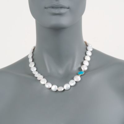 Turquoise and Coin Pearl Necklace in 14kt Yellow Gold and 18kt Over Sterling &mdash; Alt Image 3