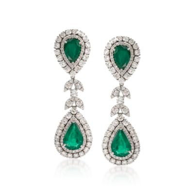 9.11 ct. t.w. Emerald and 7.10 ct. t.w. Diamond Dangle Earrings in 18kt White Gold &mdash; Alt Image 1