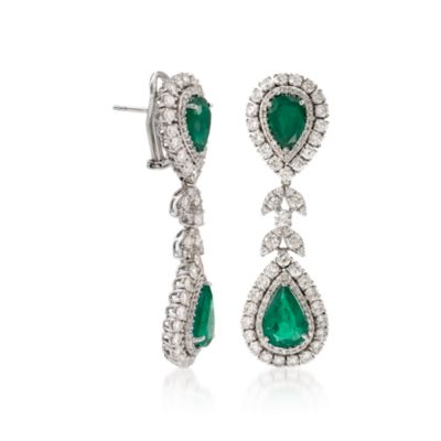 9.11 ct. t.w. Emerald and 7.10 ct. t.w. Diamond Dangle Earrings in 18kt White Gold &mdash; Alt Image 3