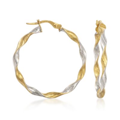 14kt Two-Tone Gold Twisted Round Hoop Earrings &mdash; Alt Image 1
