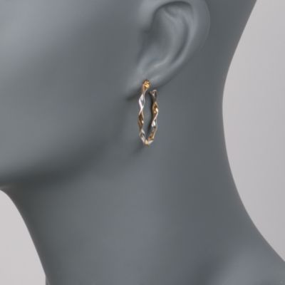 14kt Two-Tone Gold Twisted Round Hoop Earrings &mdash; Alt Image 2