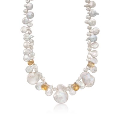 Free-Form Pearl and 8.00 ct. t.w. Citrine Drop Necklace in 14kt Yellow Gold &mdash; Alt Image 1