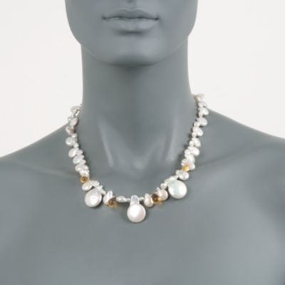 Free-Form Pearl and 8.00 ct. t.w. Citrine Drop Necklace in 14kt Yellow Gold &mdash; Alt Image 3