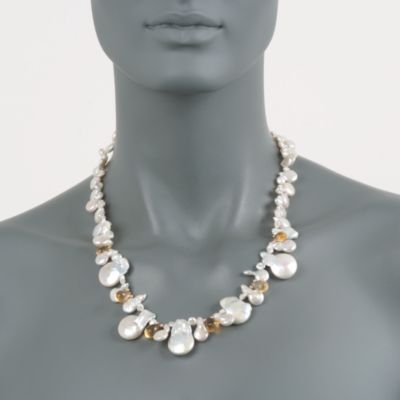 Free-Form Pearl and 8.00 ct. t.w. Citrine Drop Necklace in 14kt Yellow Gold &mdash; Alt Image 4