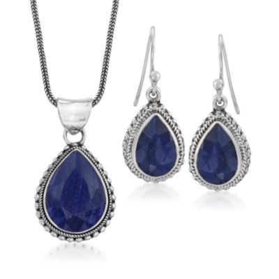 26.60 ct. t.w. Blue Sapphire Pendant and Earrings Set In Sterling Silver. 18" &mdash; Alt Image 1