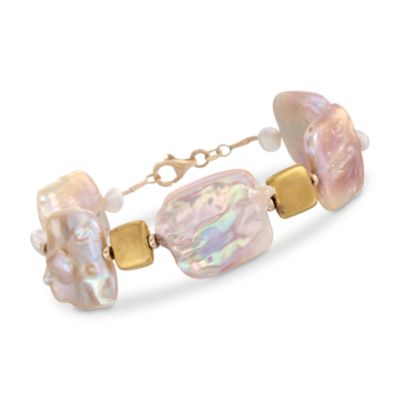 Biwa and Keshi Pearl Bracelet in 14kt Yellow Gold. 7.5" &mdash; Alt Image 1