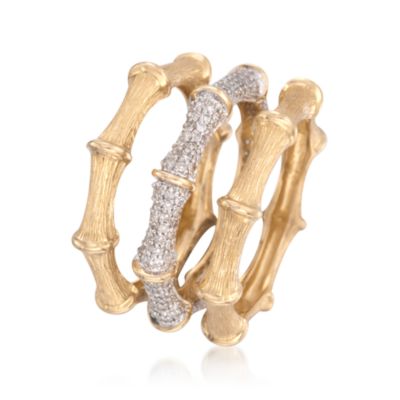 Set of Three .67 ct. t.w. Diamond Bamboo Rings in 14kt Yellow Gold. Size 6 &mdash; Alt Image 3