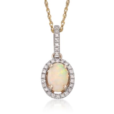 Oval Opal and .15 ct. t.w. Diamond Pendant Necklace in 14kt Yellow Gold. 18" &mdash; Alt Image 1