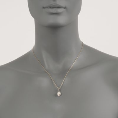 Oval Opal and .15 ct. t.w. Diamond Pendant Necklace in 14kt Yellow Gold. 18" &mdash; Alt Image 2