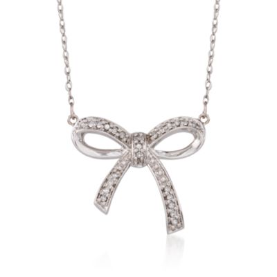 .10 ct. t.w. Diamond Bow Pendant Necklace in 14kt White Gold. 16" &mdash; Alt Image 1