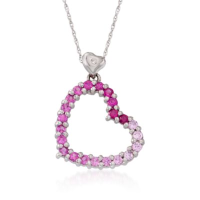 .80 ct. t.w. Ruby and Pink Sapphire Open Heart Necklace In 14kt White Gold. 18" &mdash; Alt Image 1