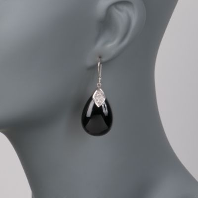 Black Onyx and .48 ct. t.w. Diamond Drop Earrings in Sterling Silver &mdash; Alt Image 2