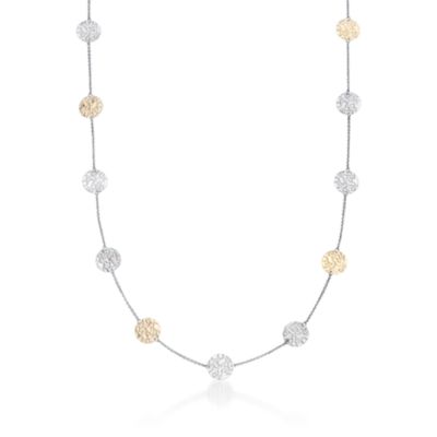 14kt Yellow Gold and Sterling Silver Station Necklace. 32" &mdash; Alt Image 1