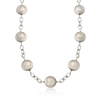 Long Italian Station Necklace in Sterling Silver. 24" &mdash; Alt Image 1