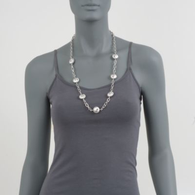 Long Italian Station Necklace in Sterling Silver. 24" &mdash; Alt Image 3