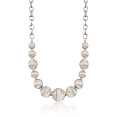 Italian Sterling Silver Graduated Bead Necklace. 20" &mdash; Alt Image 1