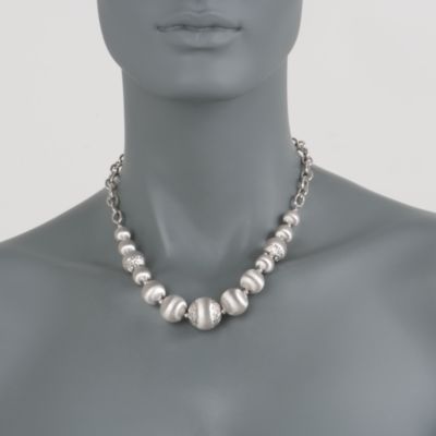 Italian Sterling Silver Graduated Bead Necklace. 20" &mdash; Alt Image 2