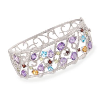 10.70 ct. t.w. Multi-Gemstone and .10 ct. t.w. Diamond Bangle Bracelet in Sterling Silver &mdash; Alt Image 1