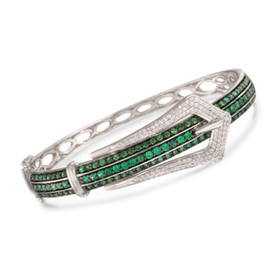 5.00 ct. t.w. Tsavorite and .60 ct. t.w. Diamond Buckle Bangle Bracelet in Sterling Silver &mdash; Alt Image 1
