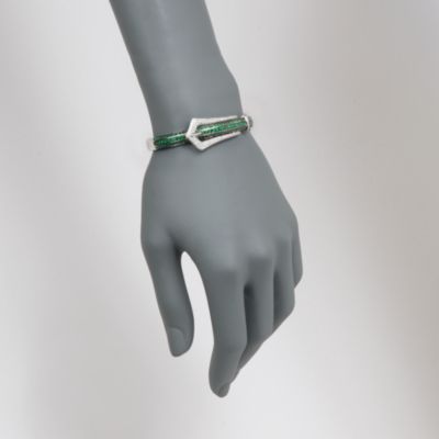 5.00 ct. t.w. Tsavorite and .60 ct. t.w. Diamond Buckle Bangle Bracelet in Sterling Silver &mdash; Alt Image 2