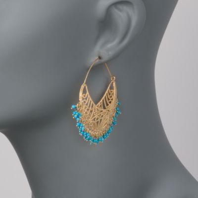 Turquoise Hoop Earrings In Gold Plate &mdash; Alt Image 2