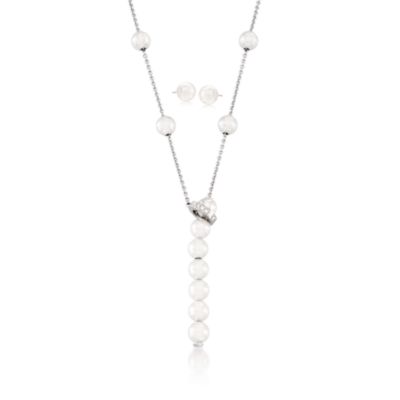 Mikimoto Special Edition Akoya "Pearl in Motion" Necklace and Earring Set in 18kt White Gold. 19" &mdash; Alt Image 1