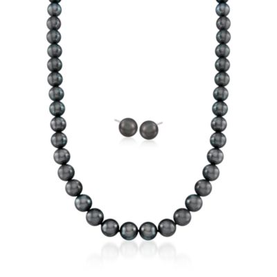 Mikimoto Special Edition Black South Sea Pearl Earring and Necklace Set With 18kt White Gold. 17" &mdash; Alt Image 1