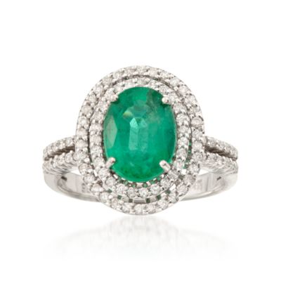 2.20 Carat Emerald and .45 ct. t.w. Diamond Ring in 14kt White Gold &mdash; Alt Image 1