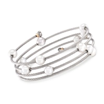 Charriol "Classique" Multi-Strand Pearl Bracelet in 18kt Gold and Stainless Steel. 7" &mdash; Alt Image 1