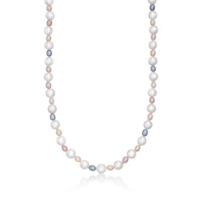 8-9mm White and 4-5mm Pastel Pearl Necklace. 64" &mdash; Alt Image 1
