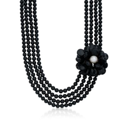 Black Onyx and 10mm Pearl Floral Multi-Strand Necklace &mdash; Alt Image 1