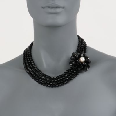 Black Onyx and 10mm Pearl Floral Multi-Strand Necklace &mdash; Alt Image 2