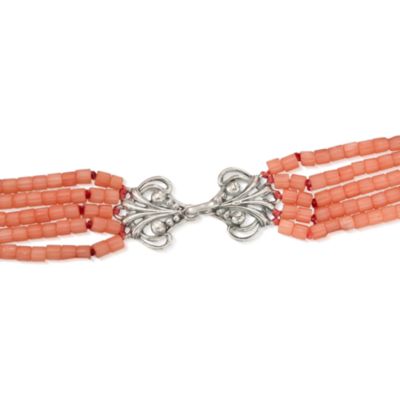 Coral Bead Necklace With Keshi Pearl Flower in Sterling Silver &mdash; Alt Image 3