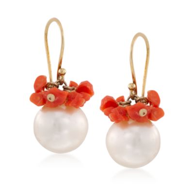 8.5-9mm Pearl and Coral Drop Earrings in 18kt Over Sterling &mdash; Alt Image 1
