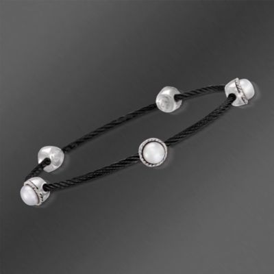 Charriol "Celtic Noir" Cultured Pearl Station Bracelet in 18kt White Gold and Stainless. 7" &mdash; Alt Image 1