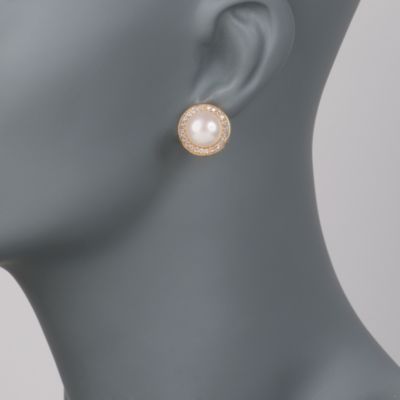 11.5-12mm Pearl and 2.15 ct. t.w. CZ Earrings in 14kt Over Sterling &mdash; Alt Image 2