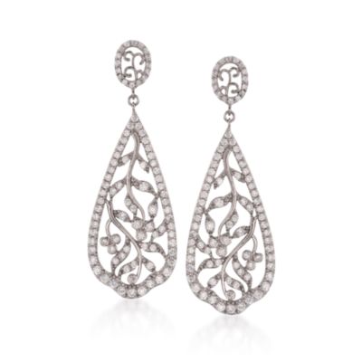 3.45 ct. t.w. CZ Floral Teardrop Earrings in Sterling Silver &mdash; Alt Image 1