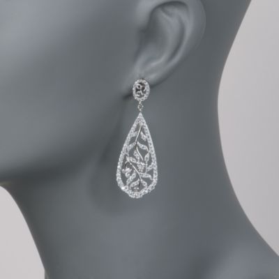 3.45 ct. t.w. CZ Floral Teardrop Earrings in Sterling Silver &mdash; Alt Image 2