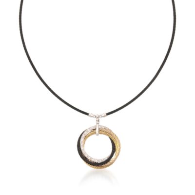 Charriol "Celtic Noir" .24 ct. t.w. Diamond Circle Necklace in 18kt White Gold and Stainless. 17" &mdash; Alt Image 1