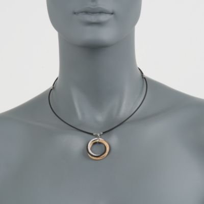 Charriol "Celtic Noir" .24 ct. t.w. Diamond Circle Necklace in 18kt White Gold and Stainless. 17" &mdash; Alt Image 2