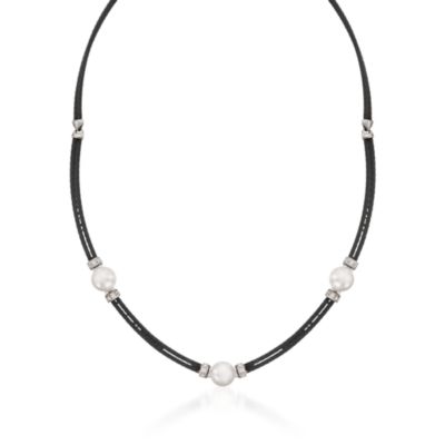 Charriol "Celtic Noir" 8-8.5mm Pearl and Diamond Necklace in Stainless Steel and 18kt White Gold. 17" &mdash; Alt Image 1